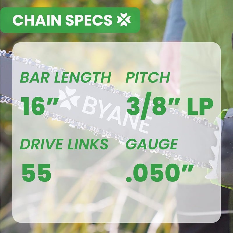 Byane Carbide Chainsaw Chain 16 Inch, 3/8" LP Pitch, 050" Gauge, 55 Drive Links, Gifts for Men, Father's Day Gifts for Dad, Fits STIHL 021, MS 210, MS 211 and More- S55 (1 Chain). - Image 3